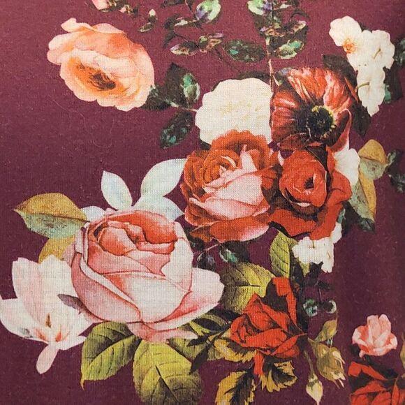 Bluetime Medium Red Floral Swing Dress Pullover Cotton Blend Stretch Waist BOHO - Picture 5 of 13